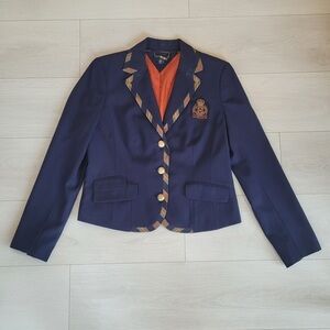 Tommy Hilfiger Navy Blazer 100% Wool with Gold Trim Crest